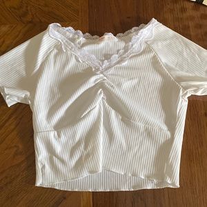 White Lace Trimmed Crop Top